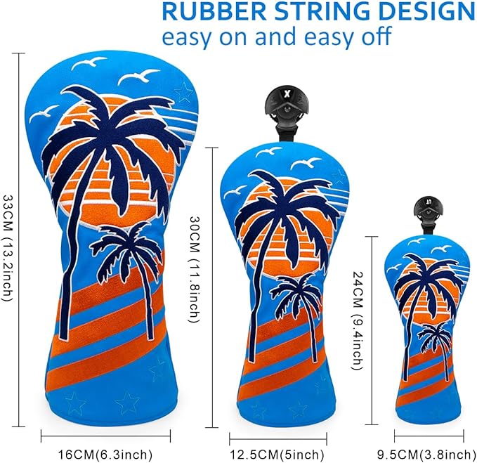 Montela Golf Club Covers Summer Coconut Tree Golf Putter Cover Driver Cover Fariway Wood Headcover Hybrid Covers Mallet Putter Headcover Blade Golf Headcover for Most Brand