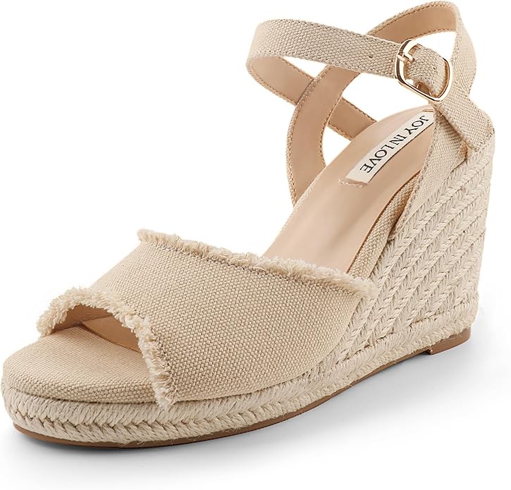 JOY IN LOVE Platform Wedge Sandals for Women 4IN Espadrille Wedge Heels Ankle Strap Sandals