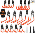 Garage Hooks Heavy Duty - 16 Pack Garage Storage Hooks Anti-Slip Coating Wall Mount Hook for Hanging Ladders Bikes Garden Tools Hose Orange