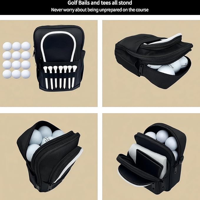 Golf Valuables Pouch & Golf Ball Carrier Bag with 3 Zipper Pockets, Holds 20–25 Balls for Tees & Accessories (Men & Women)