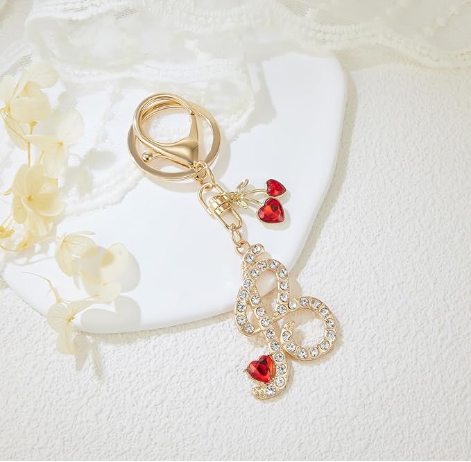 Gold Plated Alphabet Initial Letter Keyring Keychain for Women Girls Crystal Key Chains for Wallet Backpack Bag Charm