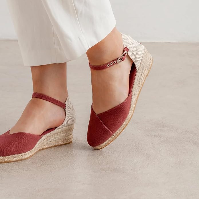 Girona Authentic Spanish Espadrille Wedge Sandals for Women - Sustainable, Eco Friendly, Vegan Shoes. Classic Style, Organic Cotton Canvas Upper, Comfy Insole, Jute Midsole, Rubber Sole. Made in Spain