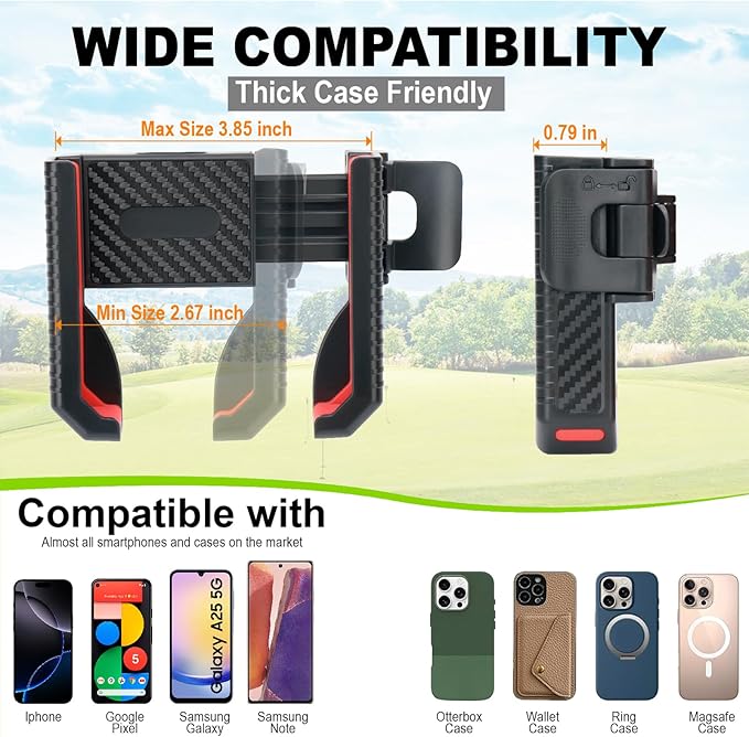 Magnetic Golf Cart Phone Holder, 8 N52 Strong Magnetic Base, Fits EZGO, Club Car, Yamaha, Golf Cart Phone Mount for iPhone, Samsung & Smartphones, Golf Cart Accessories for Men Women, Red