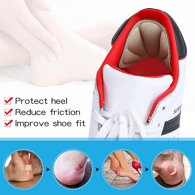 Back of Heel Cushion Pads, Adhesive Heel Grips Inserts for Loose Shoes, Shoe Slip, Heel Pain and Blister, 8PCS-Beige