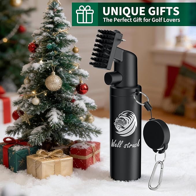 Pro Golf Club Cleaner - 4oz Water Bottle with Groove Cleaner and Retainer Clip, Durable Nylon Bristles for Easy Cleaning, Ergonomic Button Design, Golf Gifts for Men & Essential Accessories