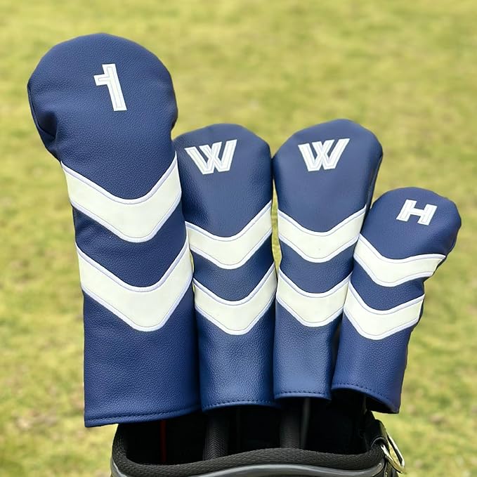 Golf Head Cover Golf Club Blue Leather Headcovers Set Fits Driver Fairway Wood Hybrid Utility Putter Iron Wedge Headcover.