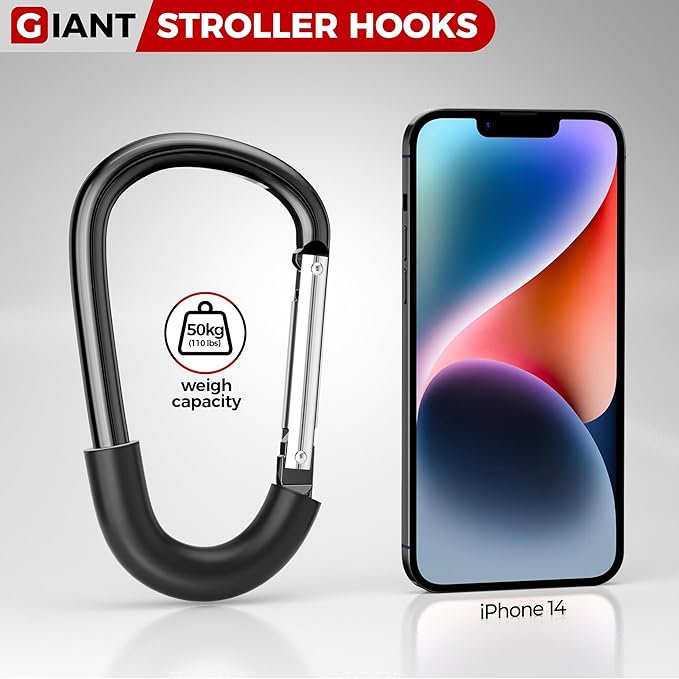 SURDOCA Stroller Hooks, Large Stroller Hooks for Bags, Universal Stroller Clips and Hooks, Mommy Hook for Stroller Heavy Duty, Stroller Accessories for Mom