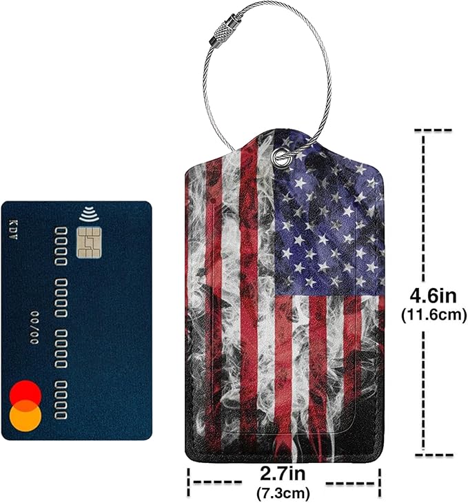 2 Pack American Flag Luggage Tags for Suitcases USA Cool Leather Luggage Tag for Travel Bag Tag Privacy Name ID Card Bag Labels for Friends Adults Kids Tourists