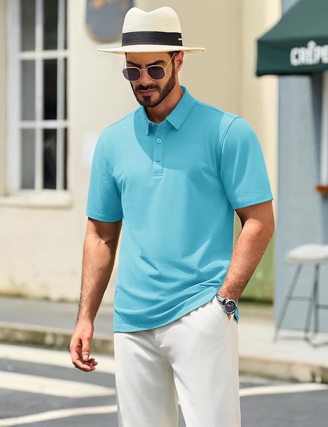 TACVASEN Mens Polo Shirts Short Sleeve Pique 3 Buttons Golf Polo Cooling Performance Moisture Wicking Shirt