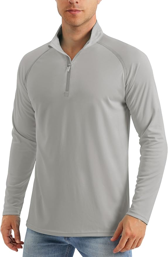 MAGCOMSEN Men's Long Sleeve Sun Shirts UPF 50+ Tees 1/4 Zip Up Fishing Running Rash Guard T-Shirts Outdoor Shirt
