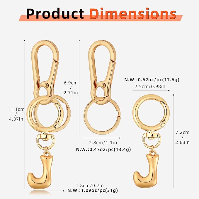 Gold Bubble Heart, Cherry, Bow & More Designs Letter Initial Keychain Bag Charms – Cute Purse Charms for Handbags