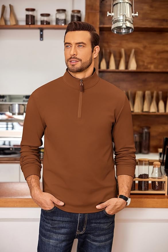 COOFANDY Men's Fleece Quarter Zip Pullover Long Sleeve Mock Neck Sweatshirt