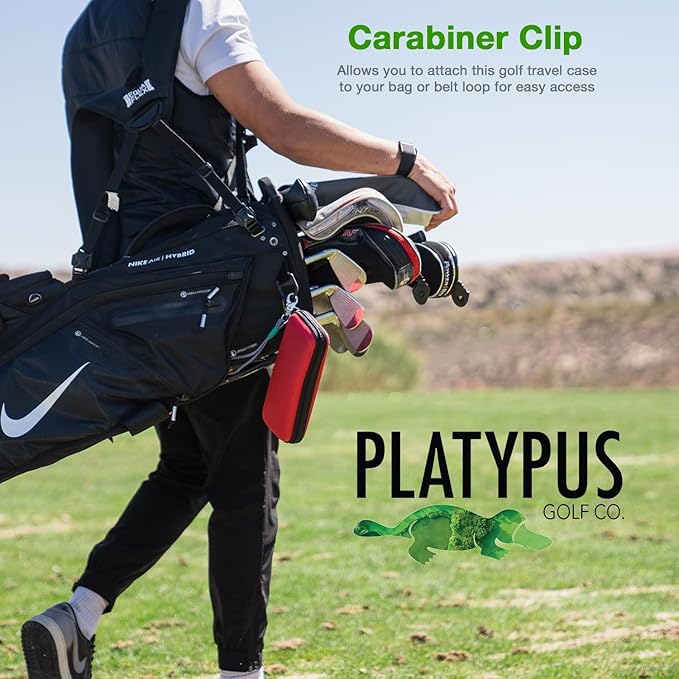 Platypus Golf Co. Golfing Caddie Hard Travel Case Golf Accessories Organizer - Mesh Pocket & Storage Slots for Phone, Tees, Divot Tools & Ball Markers - Golfers Cases for Men & Women in Olive Green