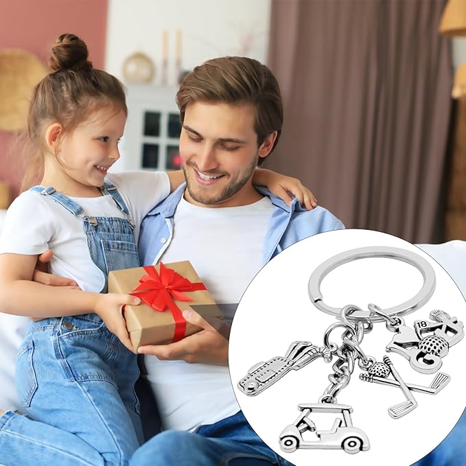 12Pcs Metal Golf Keychain Unisex Sport Keyrings Golf Club Golf Cart Golf Bag I Love Golf Charm Key Holder for Women Men Gift or Sports Party Decorations