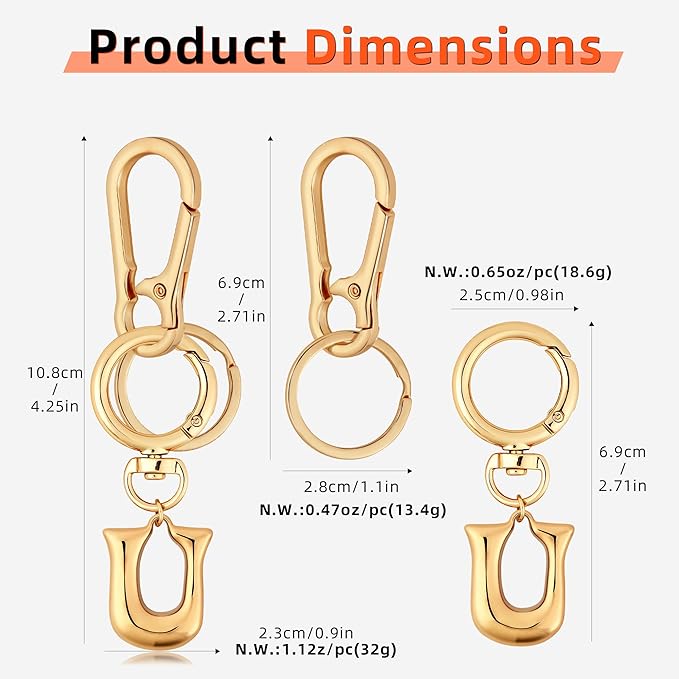 Gold Bubble Heart, Cherry, Bow & More Designs Letter Initial Keychain Bag Charms – Cute Purse Charms for Handbags