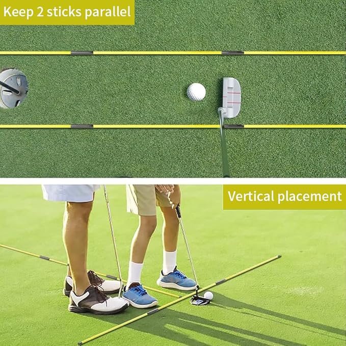 CAITON Golf Alignment Sticks 2 Sets - 48inch Alignment Practice Rods, Foldable for Easy Portability, Golf Training Aids to Improve Golf Swing, Putting Posture, with Storage Tube