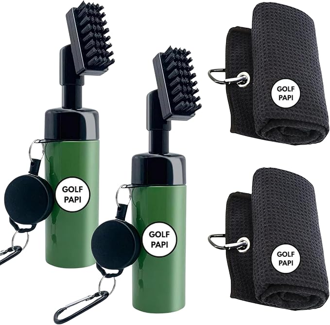 Golf Club Cleaner Brush Kit – Golf Club Cleaning Accessories Include Spray Bottles, Towels, Brush Covers & Retractable Clips – Must-Have Golf Gifts for Clean Shots (1 & 2 Pack)