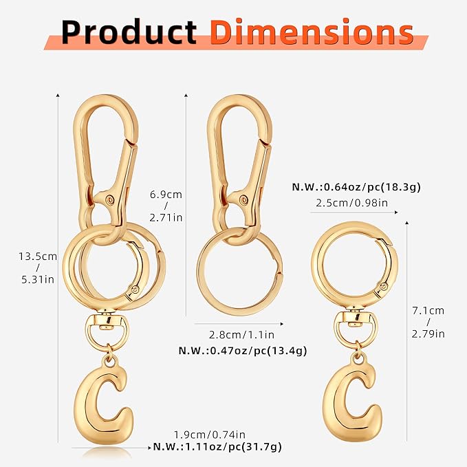 Gold Bubble Heart, Cherry, Bow & More Designs Letter Initial Keychain Bag Charms – Cute Purse Charms for Handbags