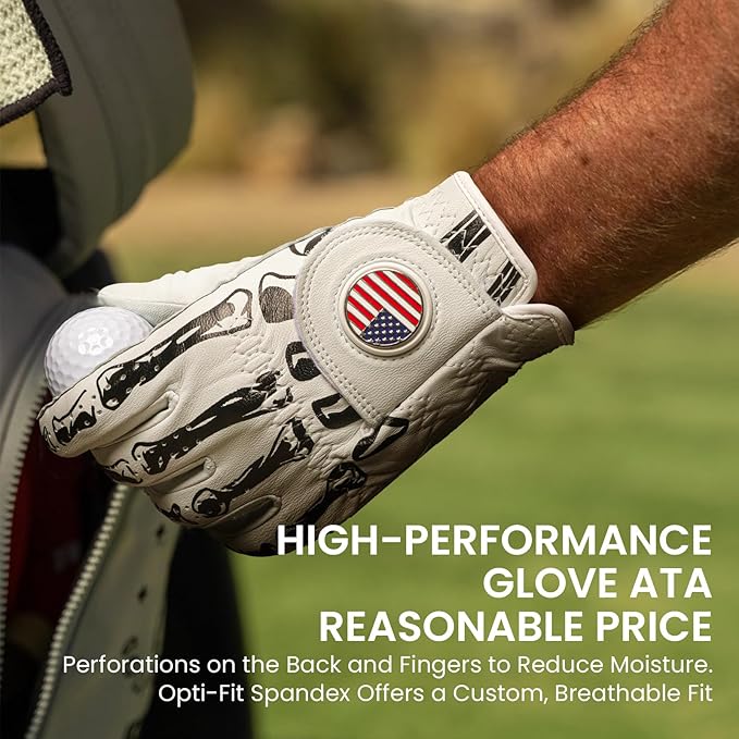 Golf Gloves Men All Premium Cabretta Leather 1 Pack with 2 Ball Marker, Mens Golf Glove Right Handed Golfer Left Hand All Weather Grip, Fit Size Small Medium ML Large XL