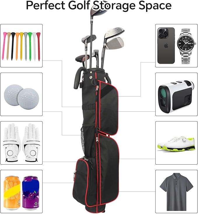 Golf Bag Lightweight Carry Bag, Dual Strap Golf Stand Bag with 6 Pockets, Lightweight Small Golf Bag for a Few Clubs and Rain Cover Hood