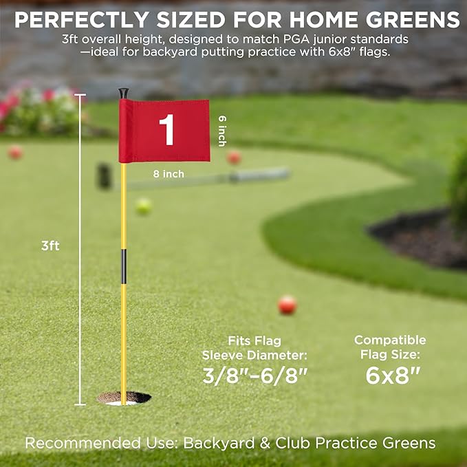KINGTOP Golf Flagstick - Portable Design, Practice Putting Green Flag Stick for Yard, Club - Golf Pole Pin Flagpole, 3FT or 6FT Heights Available