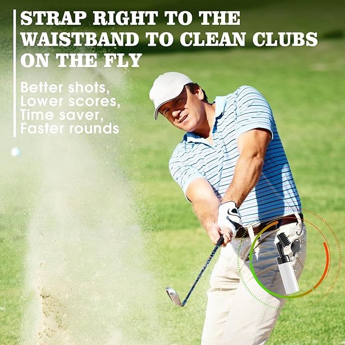 Pro Golf Club Cleaner Brush with Golf Groove Sharpener Tool Suitable for U & V-Grooves 8 Inches Golf Water Brush with Retractable Clip Hold 5oz of Water Perfect Golf Accessories for Men/Women