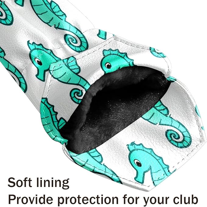 3 Pack PU Leather Golf Club Head Covers - Driver, Fairway Wood & Hybrid, Funny Golf Accessories, Ideal Golf Gift Colorful Line Seashell