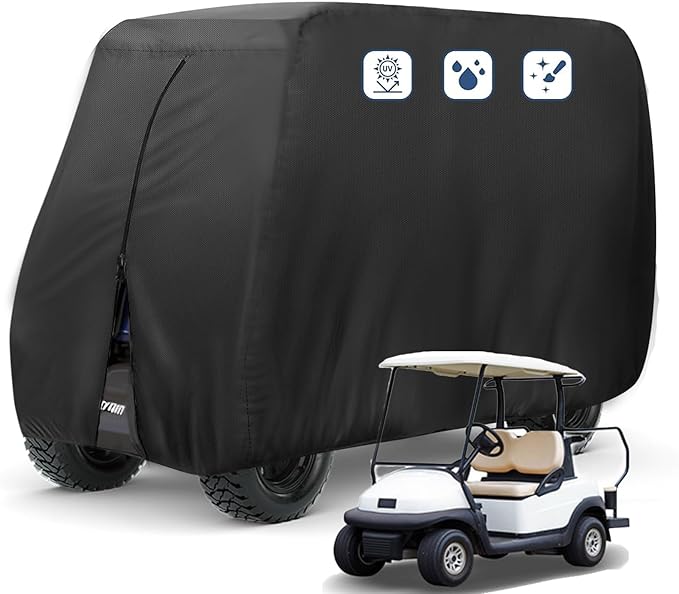 FLYMEI Golf Cart Cover Waterproof, 420D Fabric Universal Fits for Most Brand 2/2+2/4/4+2 Passengers Yamaha, Honda, Club Car, EZGO Golf Cart
