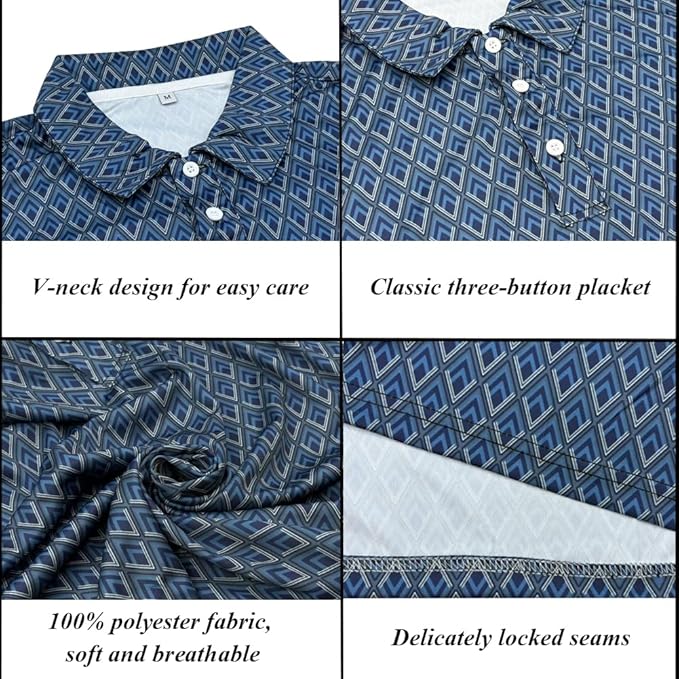 Men's Long Sleeve Golf Shirt Quick Dry 3 Button Work Fishing Outdoor Casual Collar Shirt
