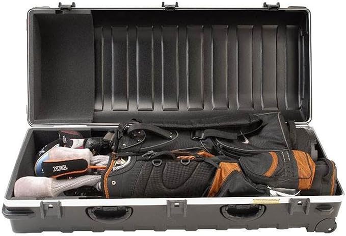 SKB Staff ATA Hard Shell Plastic Golf Travel Case for Cart Bags with Wheels - Heavy-Duty Rolling Club and Driver Carrier for Airline Transport, Impact-Resistant with TSA Locking Latches