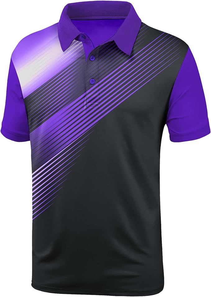 JACKETOWN Mens Polo Shirts Short Sleeve Print Dry Fit Performance Moisture Wicking Casual Collared Golf Shirts