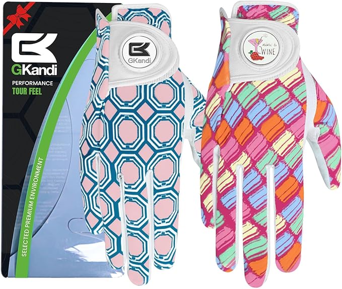 Ladies Golf Gloves Women Right Handed Golfer Left Hand Value 2 Pack with Ball Marker Leather All Weather Grip Breathable Soft Gift Set