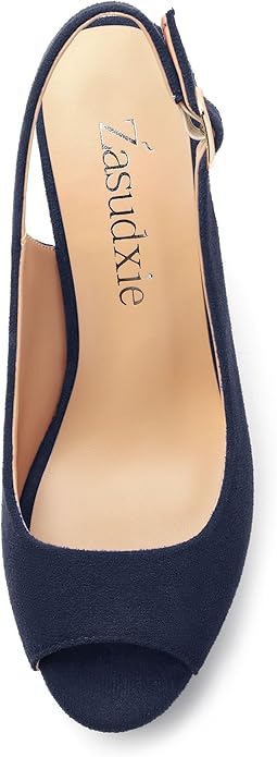 Womens Wedge Platform Sandals Peep Open Toe Slingback Buckle High Heel Dress Shoes Pumps Suede 3.94 Inch