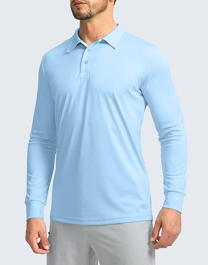 Men's Polo Shirt Long Sleeve Golf Shirts Lightweight UPF 50+ Sun Protection Cool Shirts for Men Work Fishing Outdoor