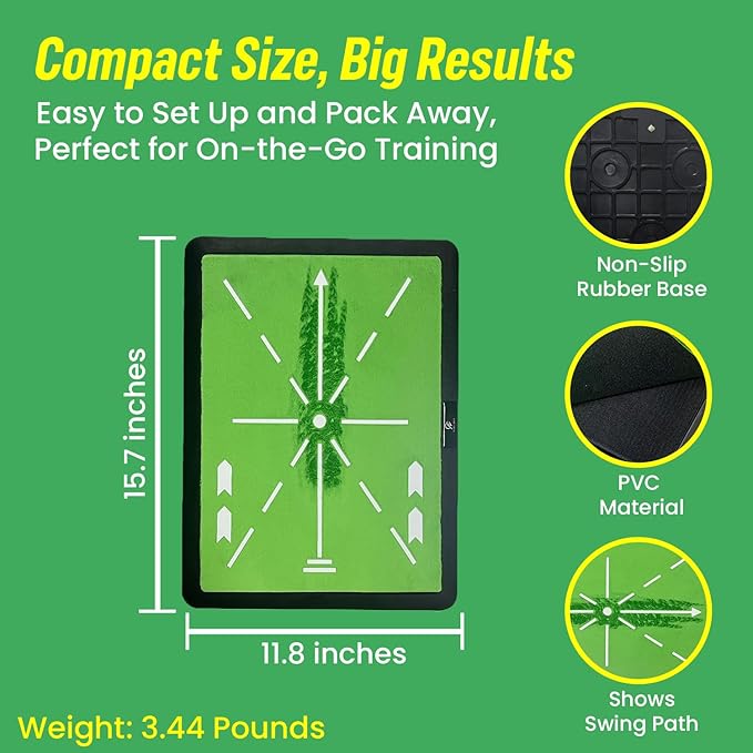 Swing Mat Trainer - Golf Strike Mat & Divot Board with Velvet Cushion, Shock Absorption & Non-Slip Rubber Base - Golf Practice Mats for Swing Detection, Precision Path Feedback, 11.8"x15.7"