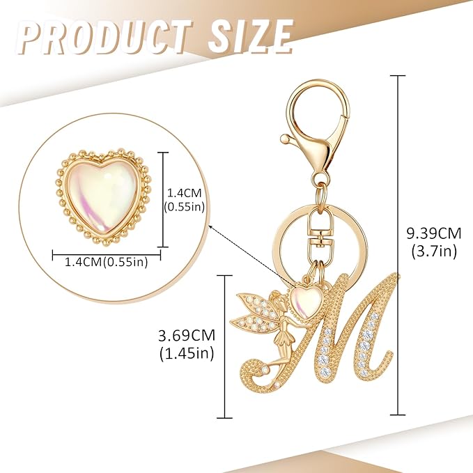 Gold Plated Alphabet Initial Letter Keyring Keychain for Women Girls Crystal Key Chains for Wallet Backpack Bag Charm