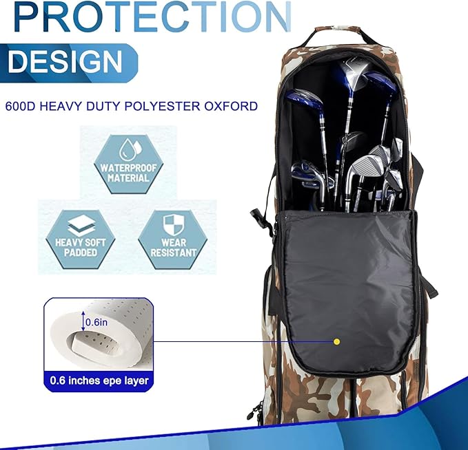 Goloni Golf Travel Bag with Wheels, Golf Travel Case for Airlines, 900D Heavy Duty Oxford Wear-Resistant Soft-Sided