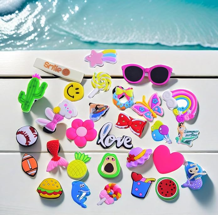 Charms for Bogg Bag Accessories Beach Baseball Charms 30pack Random Color Cute PVC Rubber Beach Bag Charm Decoration,Bag Charm for Handbags Tote bags Girls Women