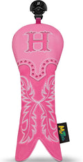 mytag Pink Golf Club Head Covers, Western Cowboy Retro Golf Headcovers with Patch & Embroidery Driver Fairway Wood Hybrids/Rescue Covers