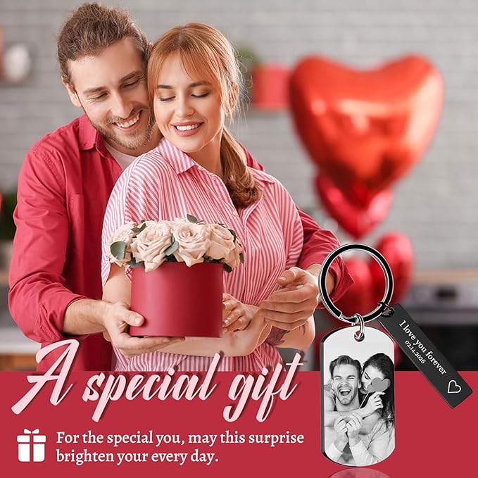 Personalized Custom Keychain with Picture - Double Sided Engraving Photo Text Customized Key Chains for Men Boyfriend