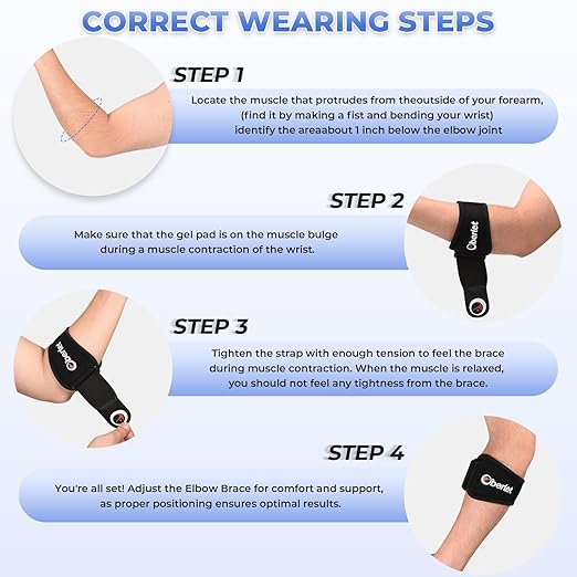 Tennis & Golfer's Elbow Brace for Men & Women with Tendonitis & Elbow Pain Relief - Adjustable Strap & Compression Pads, Arm Forearm Support Band - Black 1 Pack