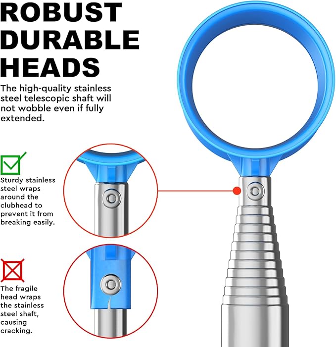 JKL 9Ft/12Ft Golf Ball Retriever for Water Telescopic, Stainless Steel Shaft, High Durability Double-Sided Ball Picker Upper Grabber, Golf Gifts for Golfers
