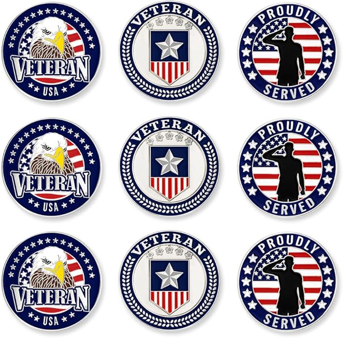 PinMart’s Mix Bundle Pack of 9 Golf Ball Markers - Golf Accessories for Men and Women – United States Eagle and American Flag Magnetic Ball Markers Set of 9