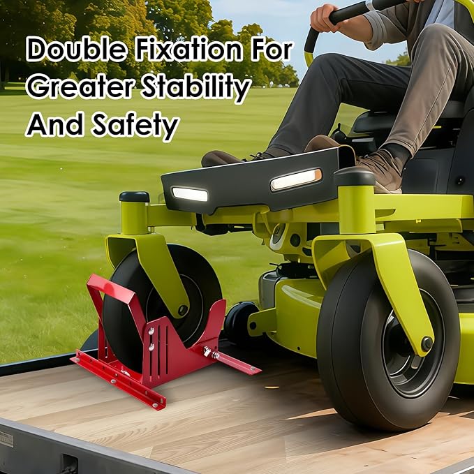 Large Lawn Mower Wheel Power Locker (with Straps) - Heavy Duty 10.5"-16" Caster Wheel Lock for Lawn Trailers, 7" Width Fit, Removable & Lockable Transport Security (Universal Fit)