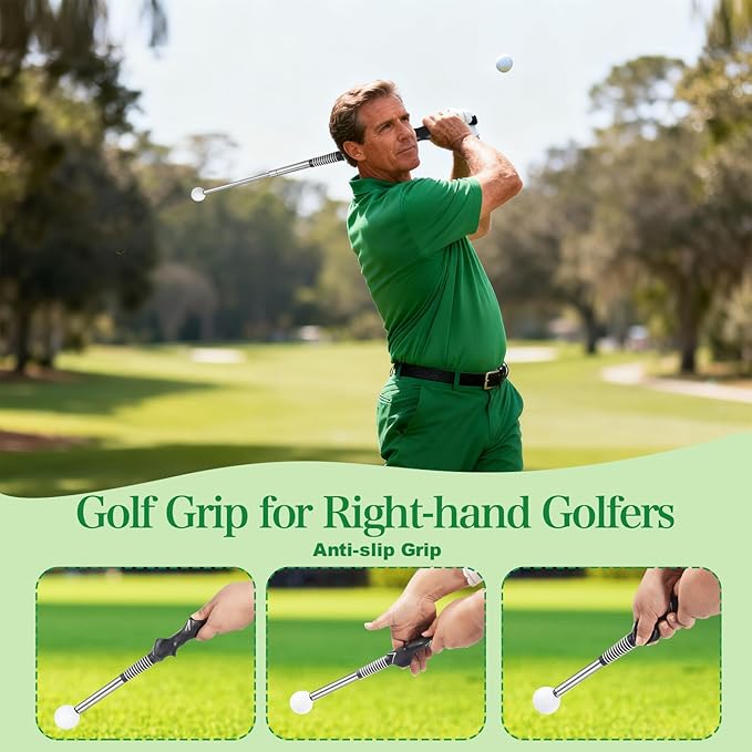 Lineslife Golf Grip Swing Training Aid, Retractable Golf Swing Training Aid for Right Handed Golfers,Golf Grip Trainer Attachment for Indoor Practice, Golf Accessories