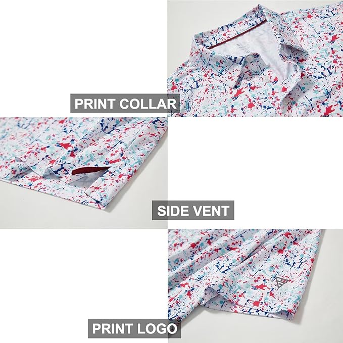 Golf Shirts for Men Dry Fit Short Sleeve Print Performance Moisture Wicking Polo Shirt