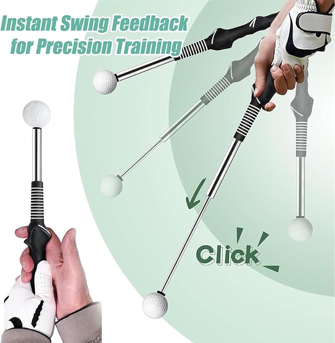 Retractable Golf Swing Training Aid, Golf Grip Trainer and Right-Handed Golf Training Aid for Chipping Hitting, Portable Grip Trainer with Click Feedback