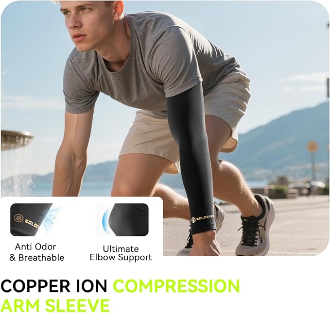 [360° Full Compression] Copper Arm Sleeves for Men & Women, [Ultra Breathable] Arm Brace for Forearm, Bicep, Triceps, Tennis Elbow, Basketball, Golf, Arthritis, Tendonitis, Bursitis
