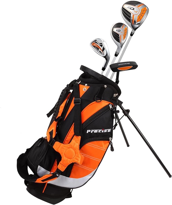 Precise XD-J Junior Complete Golf Club Set for Children | 3 Age Groups Boys & Girls | Right Hand & Left Hand Kids Golf Clubs Set w/ 2 HC's, Flex Shafts & Lightweight Stand Bag with Dual Straps