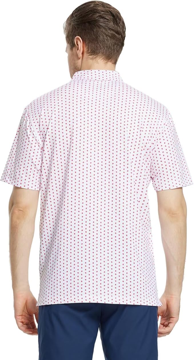 M MAELREG Mens Golf Shirt Short Sleeve Dry Fit Print Moisture Wicking Performance Patterns Collared Polo Shirt